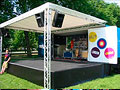 empty open air stage with speakers and sound equipment