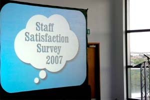 projector screen displaying staff satifaction survey 2007